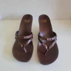Gianni Bini, Brown Leather Wedge Sandal, Women's Size 10